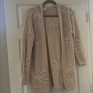 Nicole Miller Beige Open-Knit Cardigan